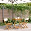 Gecheer 3-Piece Folding Bistro Set with 2 Chairs, Cream White Fabric and Solid Acacia Wood view 2