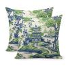 Square Linen Pillow Cover with Zipper, Blue and Ivory, 61 cm view 1