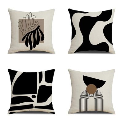 60x60 Black and Brown Cotton-Linen Cushion Covers, 4-Pack