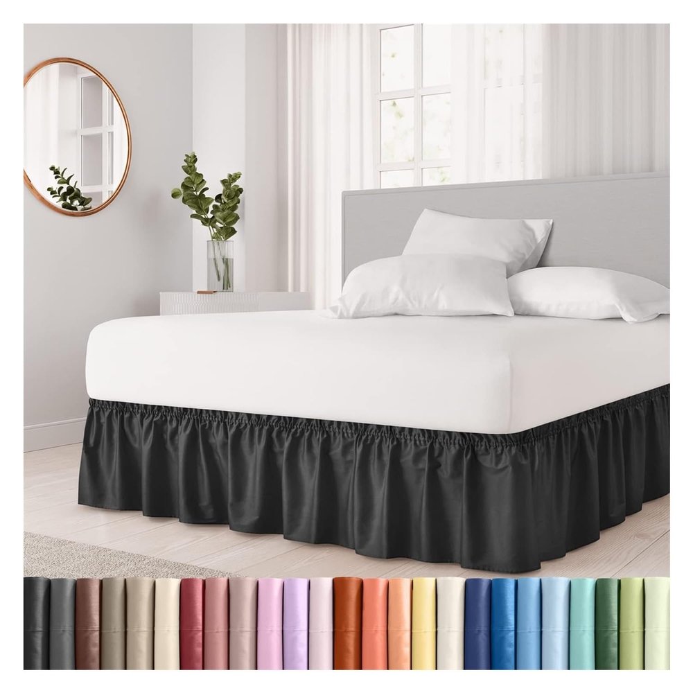 UYFRD Thick Bed Skirt with Dust Ruffle, Easy to Install, Elastic Band, Pleated, High-Quality Fabric, Wrinkle-Resistant, Machine Washable (Black, 120 x 200 x 38 cm)