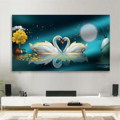 HAGJII Premium Artwork TV Dust Cover, Stretchable Screen Protector for 32–95 in LCD/LED TVs, Swan-B (47–50 in)