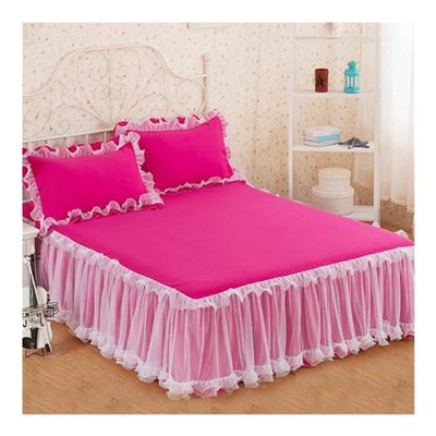 UYFRD Pink Lace Lotus-Leaf Lace Bed Skirt, Princess Style, Solid Color Bedspread, Bed Cover, Non-Slip Sheet Without Pillowcase (06, 180 x 220 cm, 1 pc)