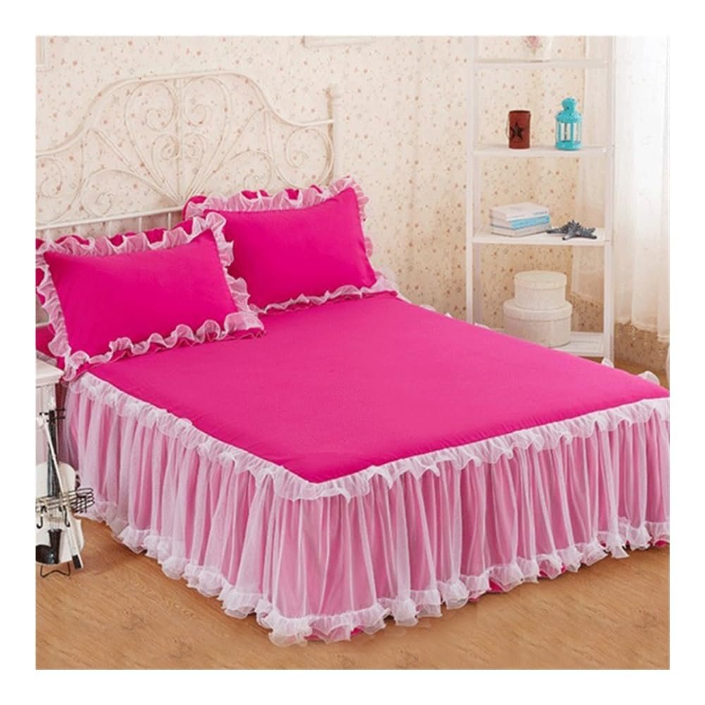 UYFRD Pink Lace Lotus-Leaf Lace Bed Skirt, Princess Style, Solid Color Bedspread, Bed Cover, Non-Slip Sheet Without Pillowcase (06, 180 x 220 cm, 1 pc)