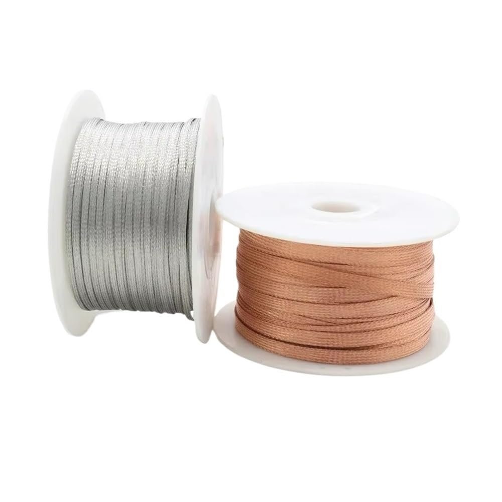 UYFRD 1/2/5 m Copper Braided Sleeve, Tinned, Expandable, 2–28 mm Width, Shielded Metal Sleeve (Tinned Copper, 4 mm Width – 5 m)