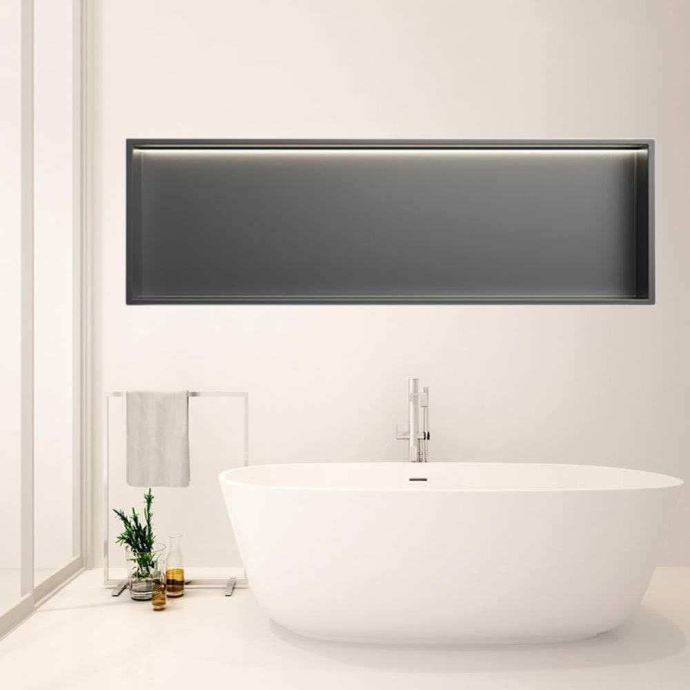 Stainless Steel Wall Niche Shower Shelf with LED Light – No Tiling Required