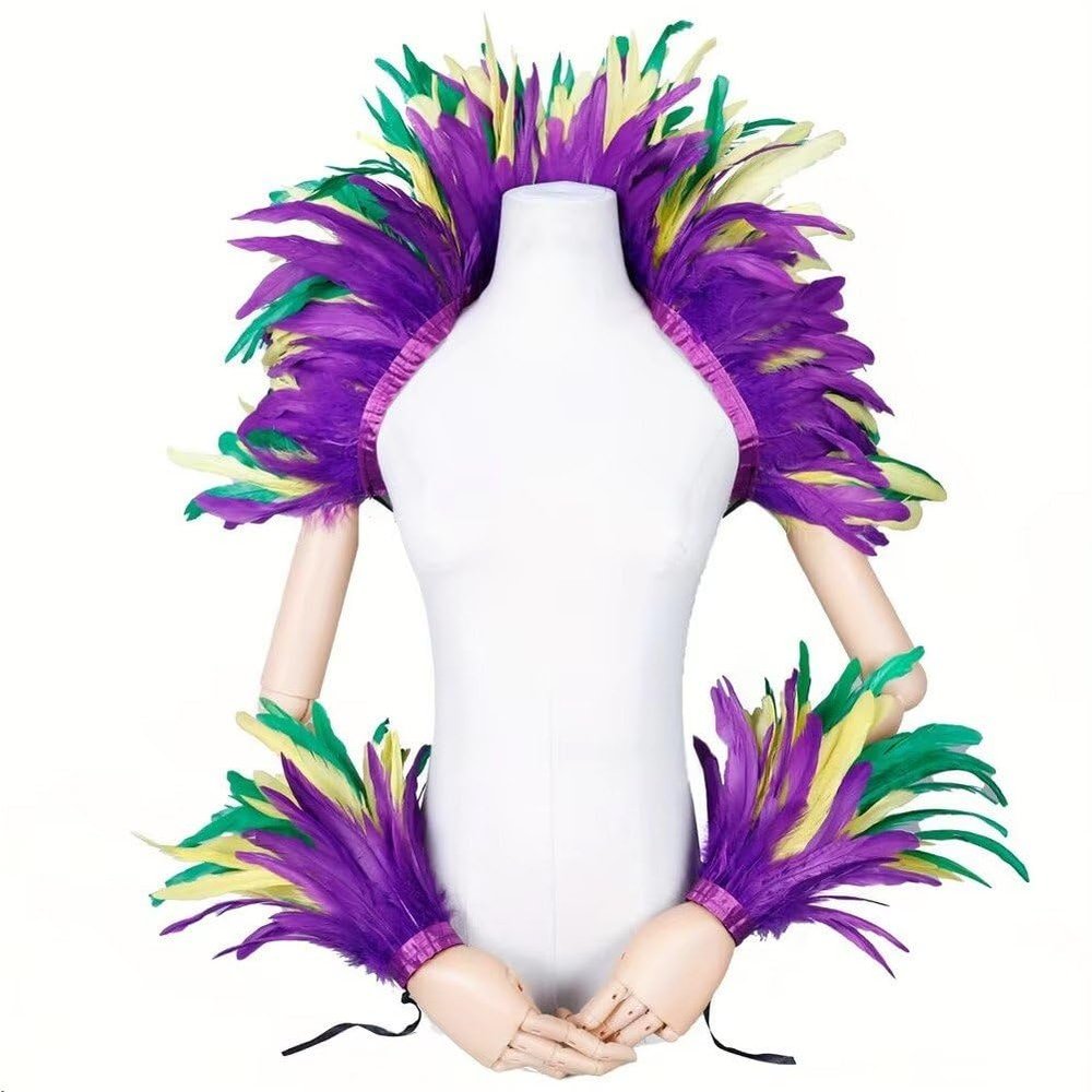 Lpitoy Colorful Feather Shawl Wrist Cuffs, Gothic Scarf, Shrug Collar, Feather Cape for Cosplay, Carnival, Costumes