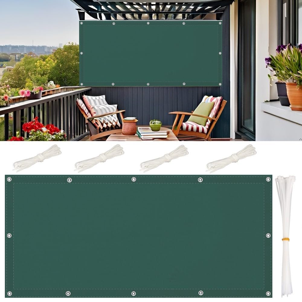 Waterproof Rectangular Sun Shade Sail 4 x 8 m with Eyelets, Dark Green