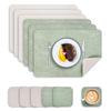 Wanfolle Washable Leather-Look Placemats and Coasters, 6-Piece Set, Reversible, Heat-Resistant, Waterproof, Non-Slip, Green/Ivory view 1