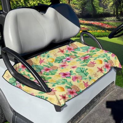 Wanyint Golf Cart Seat Cover, Portable, Machine Washable, for 2/4-Person Golf Carts, Tropical Hibiscus Leaf, Lemon and Pineapple