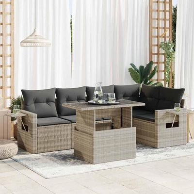 IKAYAA 6-Piece Light Gray Outdoor Balcony Lounge Set, Type 9