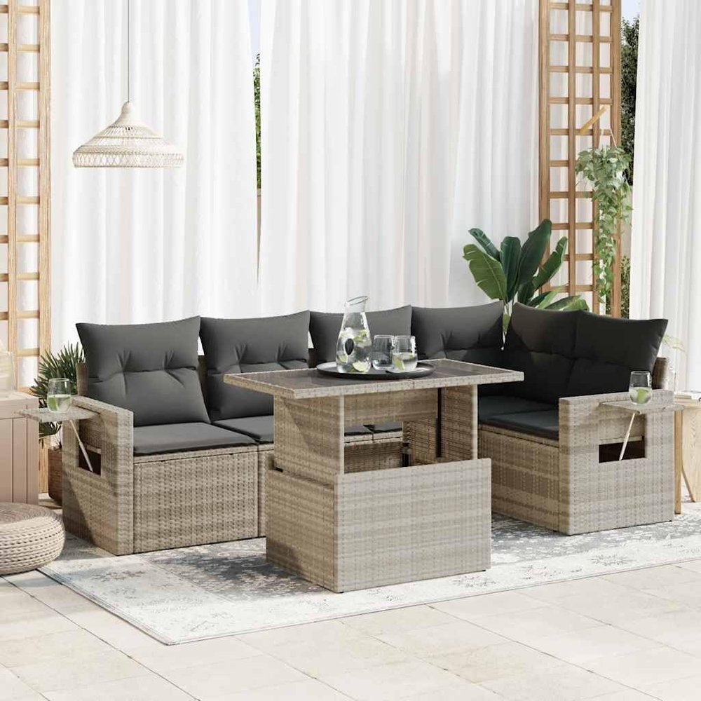 IKAYAA 6-Piece Light Gray Outdoor Balcony Lounge Set, Type 9