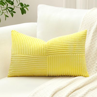 Sungeek 1-Piece Corduroy Pillow Cover, Cross-Stripe Pattern, 12 x 20 in, Yellow