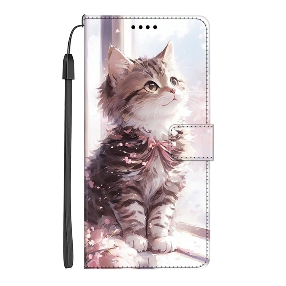 EuoDuo Flip Case for Xiaomi Redmi Note 10 5G, PU Leather Wallet Cover with Cherry Blossom Cat Pattern