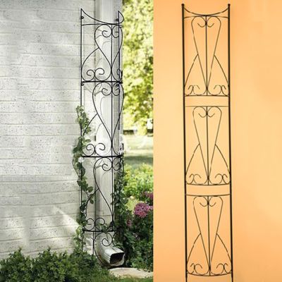 Large Wrought-Iron Trellis for Climbing Plants, Semicircular, Downspout Occluder, Retro Style, Metal Spike for Vines, Plant Support, 185 x 27.8 cm, Black