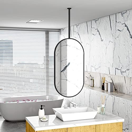 PYROSUN Ceiling-Mounted Mirror with Metal Frame – Nordic Oval Hanging Mirror for Shaving, Bathroom, Washroom, and Hotel Entrance Decor