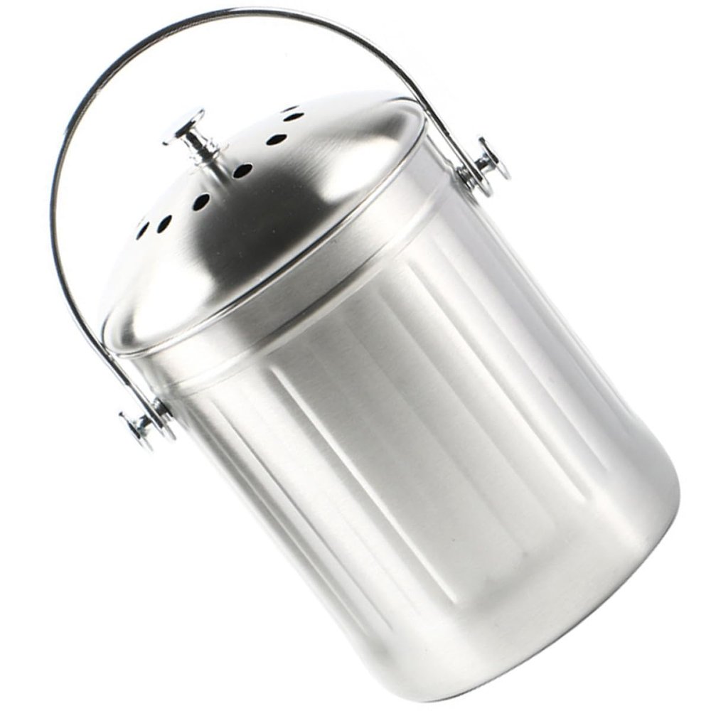 VILLFUL Stainless Steel Compost Bin with Lid and Carrying Handle