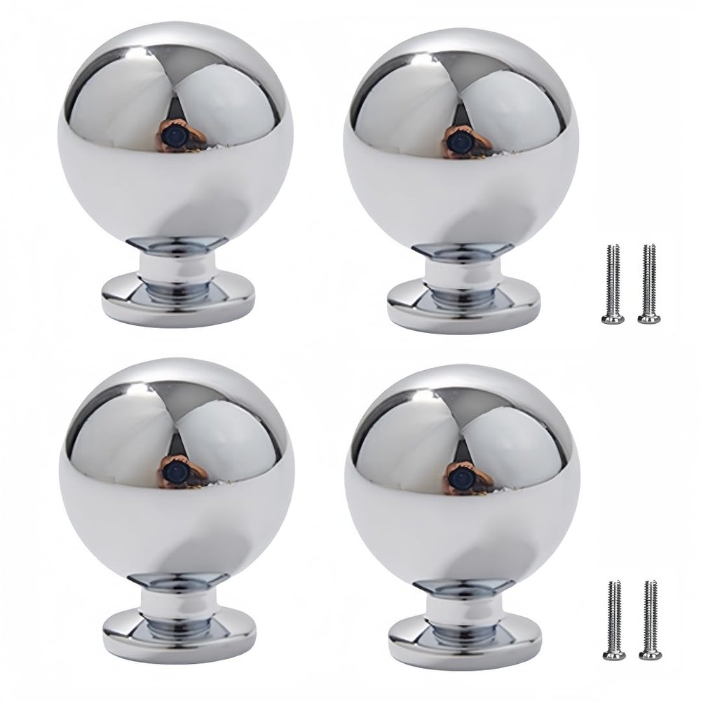 SANCHAKOU Cabinet Knobs, 2/4-Pack, Brass Silver Chrome Round Ball Handles