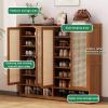 MARIYCH Bamboo Shoe Cabinet with 7/8 Tiers and Rattan Doors, Freestanding Shoe Organizer for Entryway and Living Room, Brown view 4