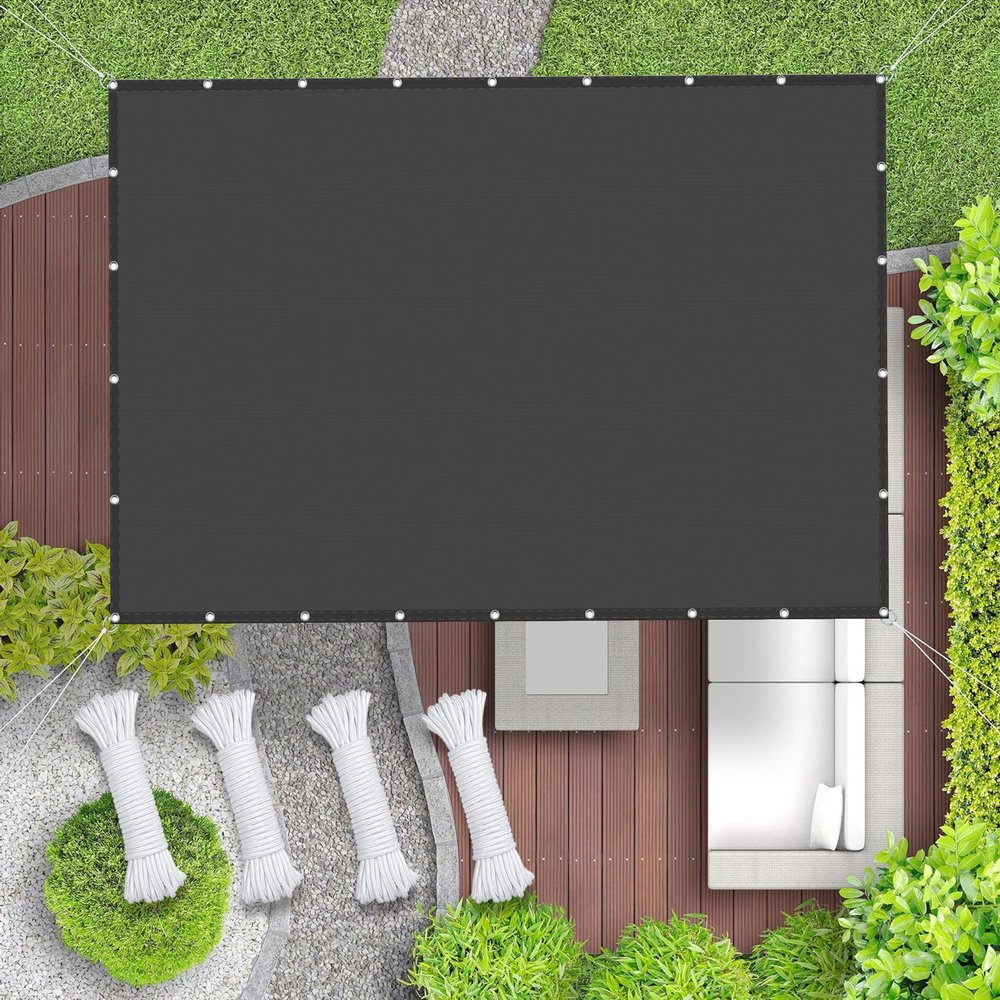 Waterproof Rectangular Sun Shade Sail 4 x 4.5 m, 98% UV Protection, Dark Gray