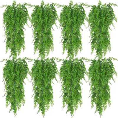 Huryfox Artificial Hanging Fern Vines, 8-Pack Plastic Ivy Leaf Décor for Indoor and Outdoor Use