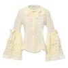 Women's Victorian Lace Flared-Sleeve Blouse, Gothic Lolita Shirt for JSK Dresses, Vintage Long-Sleeve Button-Down Top, Beige, XXL view 1
