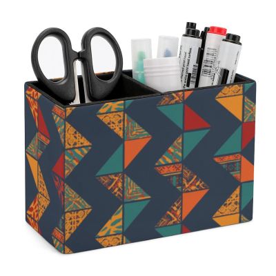 SMAZDFXX PU Leather Pencil Holder with 2 Compartments and Boho Graphics