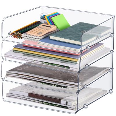 Geelin Stackable Paper Organizer, 4 Levels, 32 x 24 x 7 cm, Clear PET Desk Organizer and Letter Tray