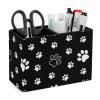 2-Compartment Pen Holder, PU Leather Pencil Cup with White Paw Print and Black Faux Leather, Style 5 view 1