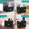 2-Compartment Pen Holder, PU Leather Pencil Cup with White Paw Print and Black Faux Leather, Style 5 view 4