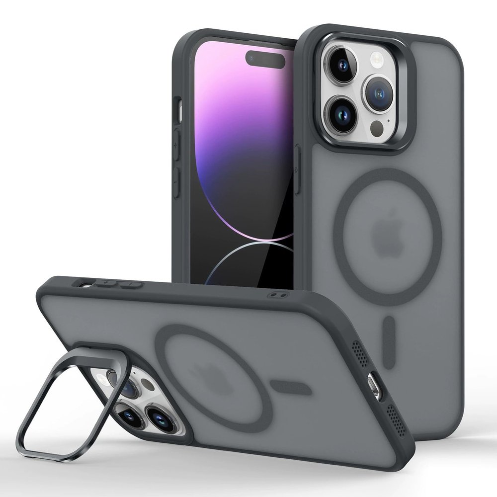 Mixroom Protective Case with Foldable Stand for iPhone 11 Pro Max, MagSafe-Compatible, Black C06