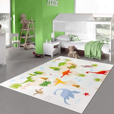 Teppich-Traum Kids' Dinosaur Continent Rug, Beige, 140 x 200 cm