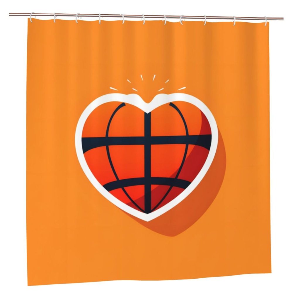 Mexpekil Love Heart Basketball Shower Curtain with Hooks, 72 x 72 in