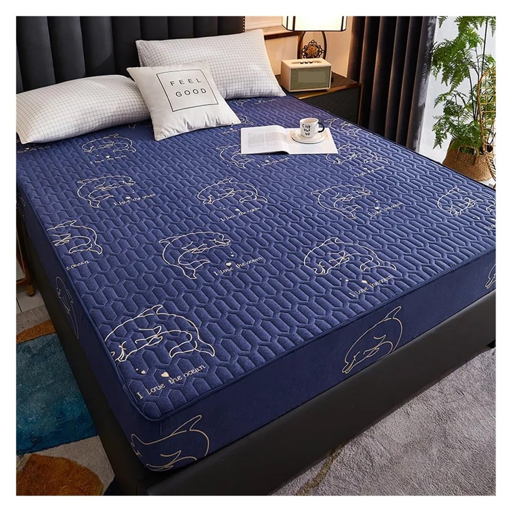 Cotton Bed Skirt, Waterproof Quilted Mattress Cover, Skin-Friendly Fitted Sheet Protector, Bedspread (04, 90 x 200 x 30 cm)