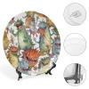 JKLQWH Decorative Bone China Plate with Stand, Chaotic Colorful Monsters, 6 in view 4