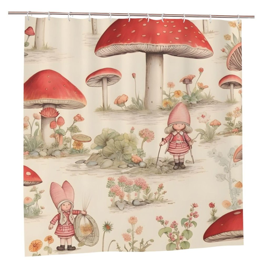 Mexpekil Little Girl Mushroom World Shower Curtain with Hooks, 72 x 72 in