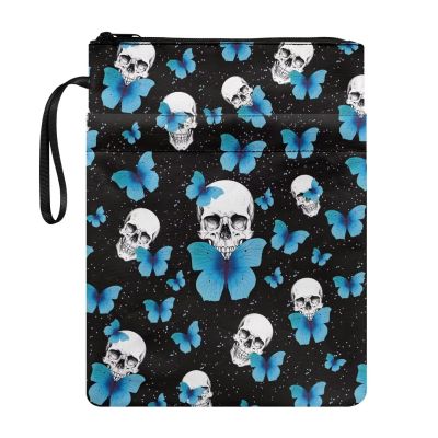 Skull Blue Rose Book Cover with Zipper for Students, Teachers, and Book Lovers