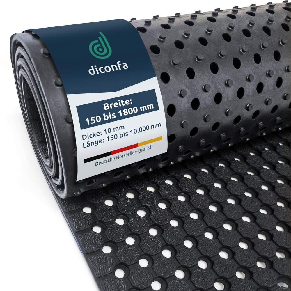 diconfa Custom-Size Rubber Mat, Perforated Ring Mat, 10 mm Thick, 0.6 m x 4.95 m