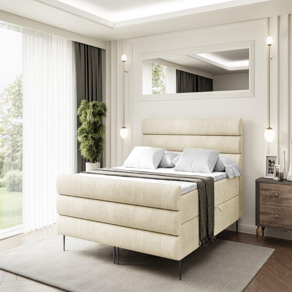 ALTDECOR Celestia-FC-Z Box Bed with H4 Mattress, 160 x 200, Beige