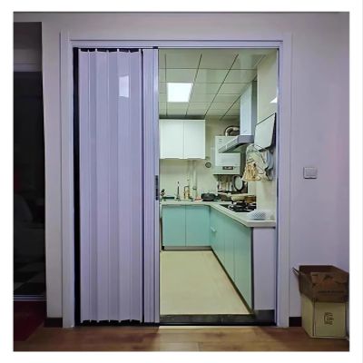 Aluminum Interior Folding Door, Privacy Screen, 147.3 x 203.2 cm, Gray-White, Accordion Sliding Door for Home and Commercial Room Dividers
