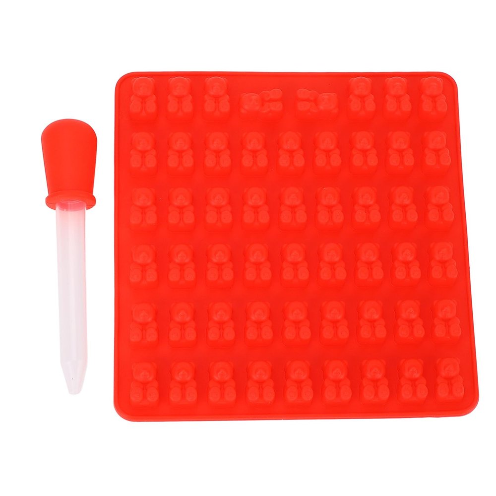 Gummy Bear Mold with Pipette, Silicone Candy Mold with 53 Cavities, Red