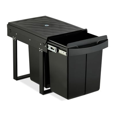 Relaxdays Pull-Out Built-In Trash Can, Waste Sorting System for Base Cabinets, Various Compartment Counts and Capacities, Black
