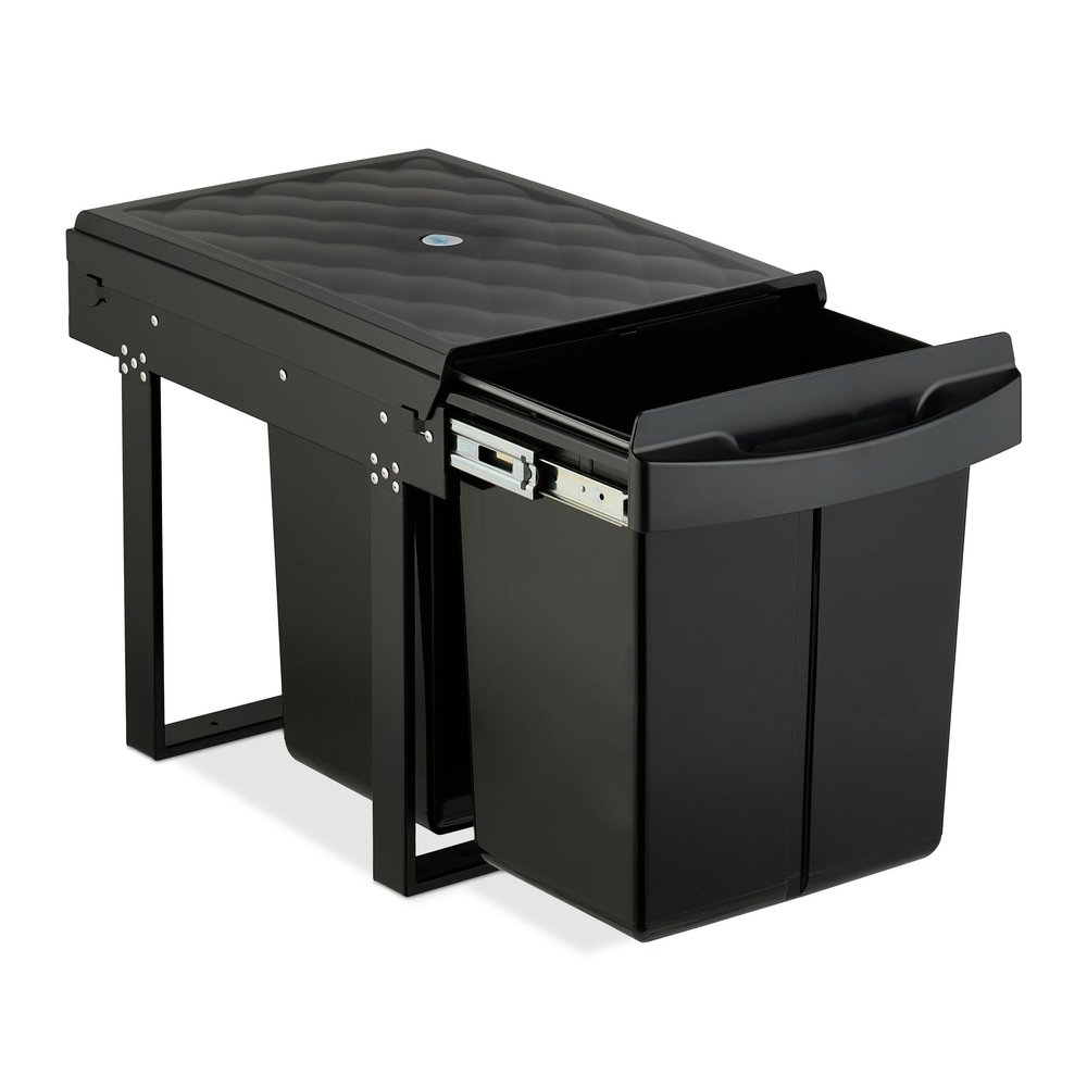 Relaxdays Pull-Out Built-In Trash Can, Waste Sorting System for Base Cabinets, Various Compartment Counts and Capacities, Black