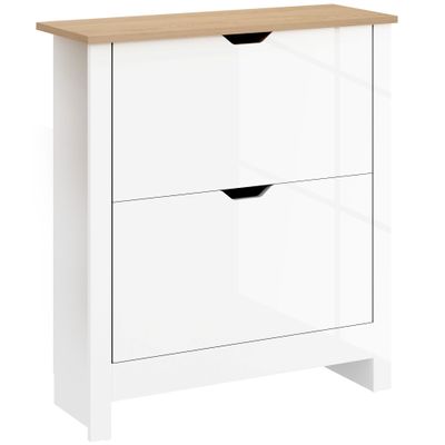 HOMCOM Ultra-Slim Shoe Cabinet, 2 Flip Drawers, 6–12 Pairs, White