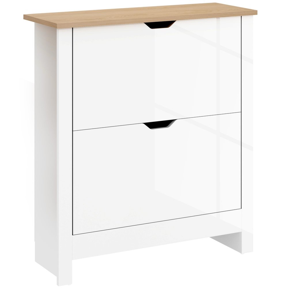 HOMCOM Ultra-Slim Shoe Cabinet, 2 Flip Drawers, 6–12 Pairs, White