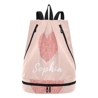 Amooorous Love Fake Glitter Rose Gold Drawstring Sports Bag with Wet/Dry Compartments, Men's Work Backpack