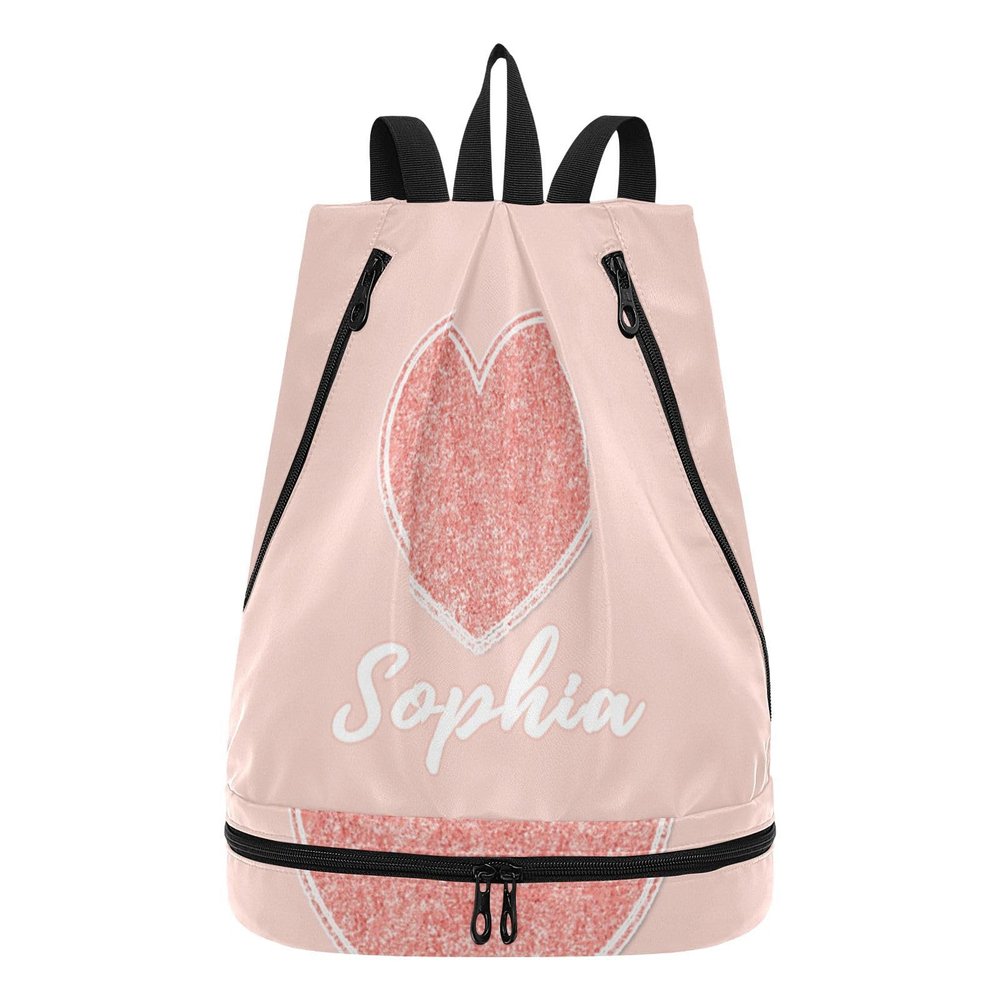 Amooorous Love Fake Glitter Rose Gold Drawstring Sports Bag with Wet/Dry Compartments, Men's Work Backpack