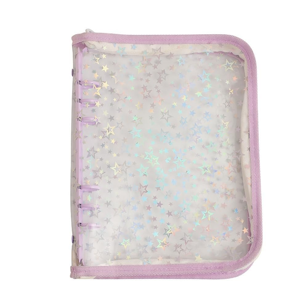 Sunmeit A5 Budget Binder Cover with Zipper, Glittery 6-Ring Planner, Transparent Refillable PVC Notebook Cover, Purple