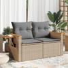 HUAKEHOM 2-Seater Patio Sofa with Cushions and Storage, Poly Rattan, Beige/Light Gray view 1