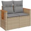 HUAKEHOM 2-Seater Patio Sofa with Cushions and Storage, Poly Rattan, Beige/Light Gray view 3