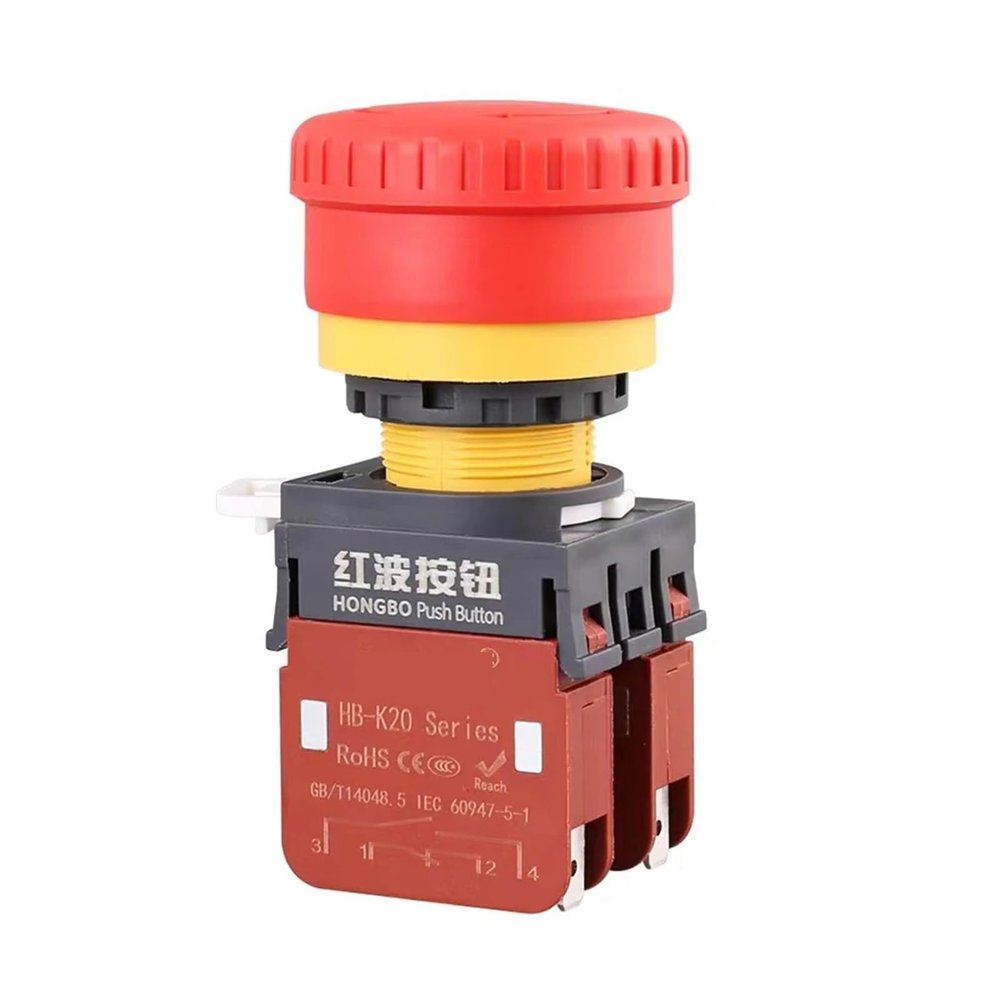 HB-K20 IP65 Waterproof 22 mm 20 A Emergency-Stop Mushroom Pushbutton Switch, 2NO 2NC